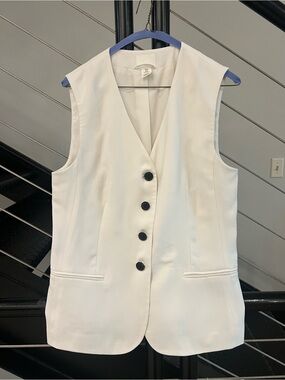 H&M White Sleeveless Vest with Black Buttons